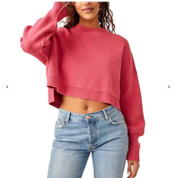 Free People Sweaters - Womens Free People Pink Ribbed Easy Street Cropped Pullover Sweater M